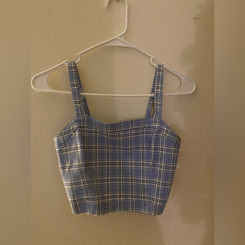 Blue Plaid Cropped Hollister Tank Top